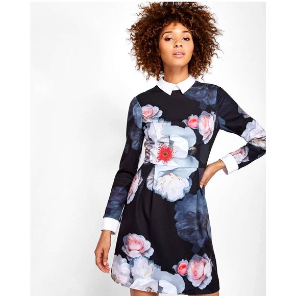 Ted Baker Kaleesa Chelsea Flower Collared Dress Size 0 Long Sleeves Zip Closure - Picture 2 of 10